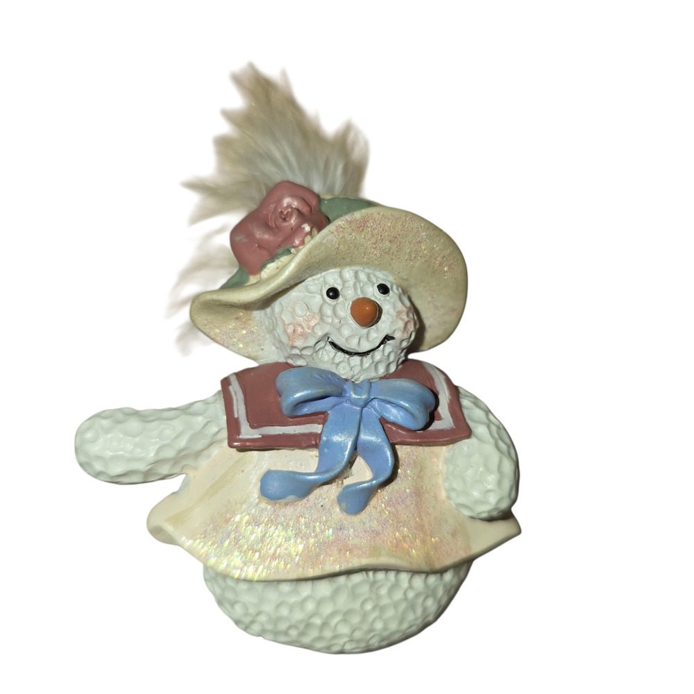 Adorable Snowman Brooch Pin Hat Bow Feather Winter Holiday Festive Jewelry